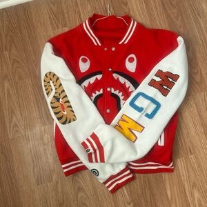 Bape Red and White Varsity Jacket